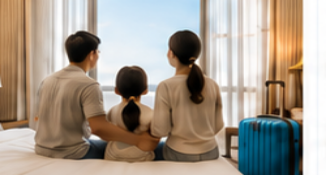 Ảnh gia đình nghỉ dưỡng dùng cho bài kinh nghiệm đặt phòng gia đình.